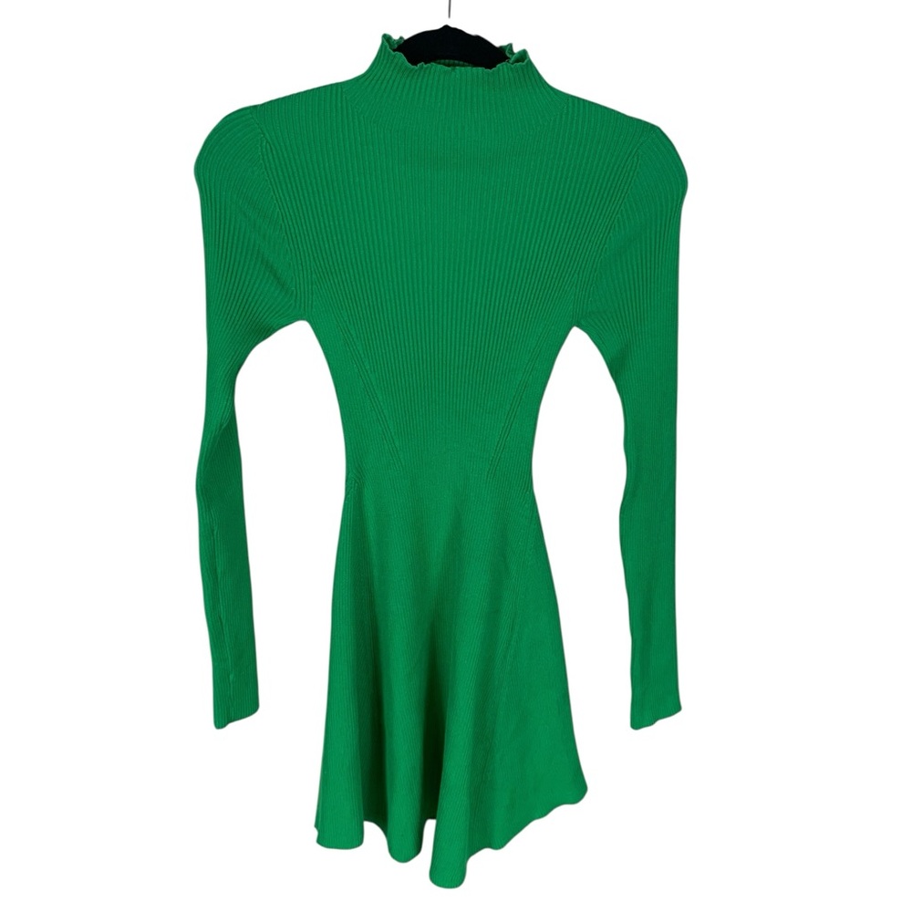 Women's YLLW the Label Green Long Sleeve Mock Neck Rib Knit Skater Mini Dress S